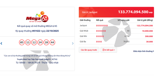 Một người trúng độc đắc Vietlott gân 134 tỷ đồng