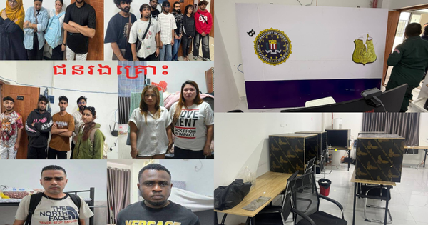 24 buồng gọi, 19 hộ chiếu, 20 điện thoại và phông nền FBI: Đột kích bên trong hang ổ lừa đảo xuyên quốc gia tại Campuchia