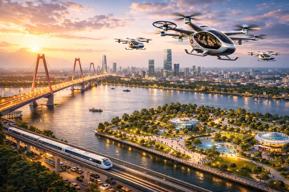 Taxi bay, drone giao hàng xuất hiện ấn tượng trong quy hoạch 100 năm của Hà Nội thế nào?