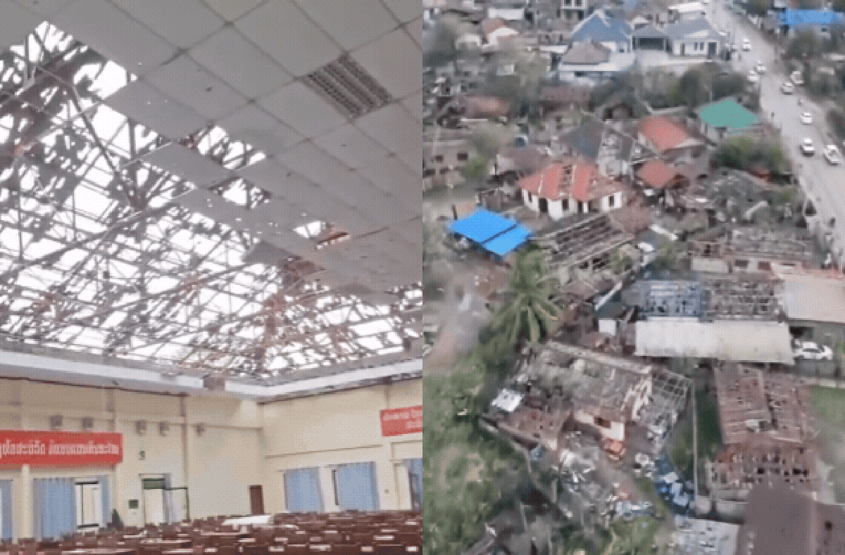 Mưa đá dội xuống Viêng Chăn: Hàng nghìn mái nhà bị "xé toạc", trường học, chùa chiền cũng bị phá hủy, người dân bàng hoàng trong cảnh đổ nát